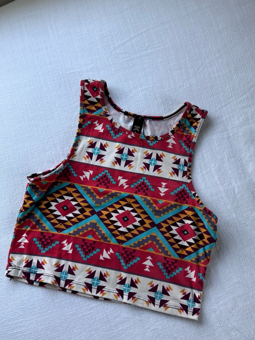 Aztec-Print Crop Tank Top - Red Multi